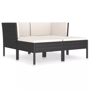 vidaXL, vidaXL 4-tlg. Garten-Lounge-Set mit Auflagen Poly Rattan Schwarz