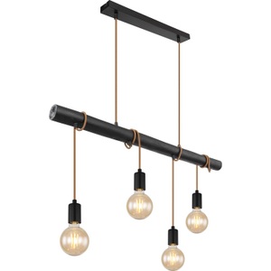 mutoni light, Hängeleuchte Leo Metall schwarz matt 4xE27, Globo HÄNGELEUCHTE 90/6/120 cm , 15459-4H , Schwarz, Champagner , Holz, Metall, Textil , 6x120 cm , 004558376201