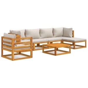 vidaXL, vidaXL 7-tlg. Garten-Lounge-Set mit Hellgrauen Kissen Massivholz, vidaXL 7-tlg. Garten-Lounge-Set mit Hellgrauen Kissen Massivholz
