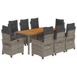 vidaXL, vidaXL 9-tlg. Garten-Essgruppe mit Kissen Grau Poly Rattan, 