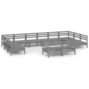 vidaXL, vidaXL 12-tlg. Garten-Lounge-Set Grau Massivholz Kiefer