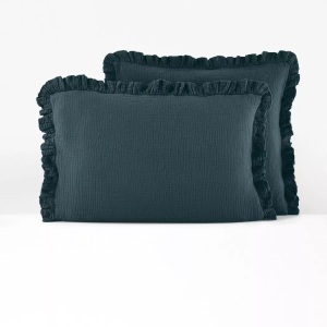 LA REDOUTE INTERIEURS, Unifarbener Kopfkissenbezug Kumla mit Volant Unifarbener Kopfkissenbezug Kumla mit Volant, La Redoute Intérieurs - Unifarbener Kopfkissenbezug Kumla mit Volant, 50 x 70 cm, Blau