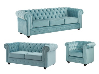 Vente-unique, Sofa 3-Sitzer & 2-Sitzer & Sessel - Samt - Pastell - CHESTERFIELD Sofa 3-Sitzer & 2-Sitzer & Sessel - Samt - Pastell - CHESTERFIELD