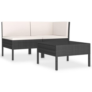 vidaXL, vidaXL 3-tlg. Garten-Lounge-Set mit Auflagen Poly Rattan Schwarz