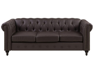 Beliani, Beliani 3-Sitzer Sofa Kunstleder dunkelbraun CHESTERFIELD, 