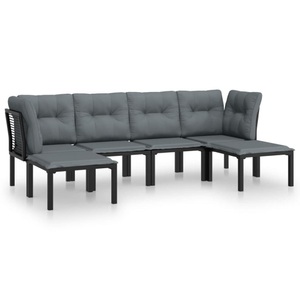 vidaXL, vidaXL 6-tlg. Garten-Lounge-Set Schwarz und Grau Poly Rattan, vidaXL 6-tlg. Garten-Lounge-Set Schwarz und Grau Poly Rattan