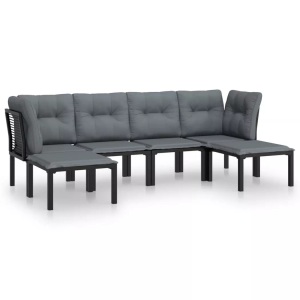 vidaXL, vidaXL 6-tlg. Garten-Lounge-Set Schwarz und Grau Poly Rattan, vidaXL 6-tlg. Garten-Lounge-Set Schwarz und Grau Poly Rattan