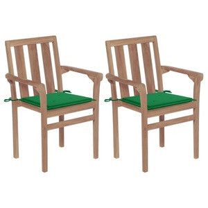 vidaXL, vidaXL Gartenstühle 2 Stk. mit Grünen Kissen Teak Massivholz, vidaXL Gartenstühle 2 Stk. mit Grünen Kissen Teak Massivholz