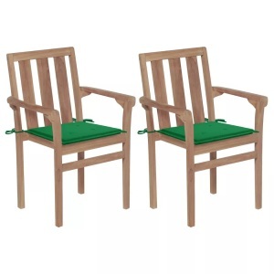 vidaXL, vidaXL Gartenstühle 2 Stk. mit Grünen Kissen Teak Massivholz, vidaXL Gartenstühle 2 Stk. mit Grünen Kissen Teak Massivholz