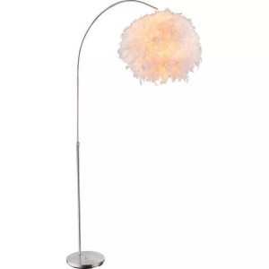 Globo, GLOBO KATUNGA Stehleuchte Metall nickel matt, Textil weiß, Schirm mit echten,weißen Fe, Globo Bogenleuchte , Katunga , Nickelfarben , Textil , 45x196 cm , matt , höhenverstellbar, mit Schalter , 004558355501