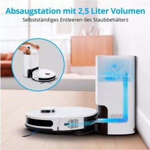 Medion, Medion MD 11415 Saug-und Wischroboter Weiß Sprachgesteuert, mit Staubbeutel, App gesteuert, inkl. Akku, mit, Medion Saug- und Wischroboter MD 11415 mit Absaugstation