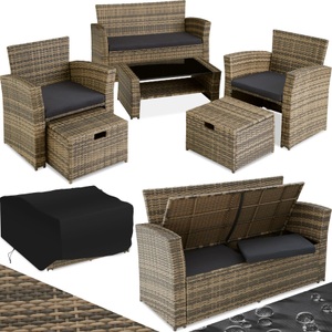 TecTake, Rattan Sitzgruppe Modena inkl. Schutzhülle Rattan Sitzgruppe Modena inkl. Schutzhülle, Tectake - Rattan Sitzgruppe Modena 3+2+1 inkl. Schutzhülle, 6 Stück, Beige