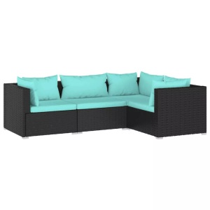 vidaXL, vidaXL 4-tlg. Garten-Lounge-Set mit Kissen Poly Rattan Schwarz, vidaXL 4-tlg. Garten-Lounge-Set mit Kissen Poly Rattan Schwarz