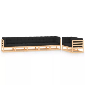 vidaXL, vidaXL 7-tlg. Garten-Lounge-Set mit Anthrazit Kissen Kiefernholz, vidaXL 7-tlg. Garten-Lounge-Set mit Kissen Massivholz Kiefer