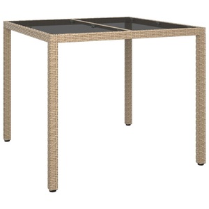 vidaXL, vidaXL Gartentisch 90x90x75 cm Gehärtetes Glas Poly Rattan Beige