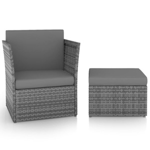 vidaXL, vidaXL Gartensessel mit Hocker Poly Rattan Anthrazit, vidaXL Gartensessel mit Hocker Poly Rattan Anthrazit