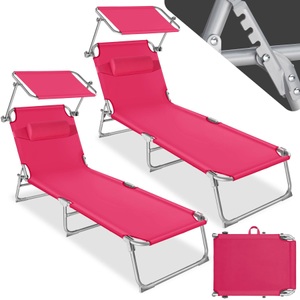TecTake, 2 Gartenliegen 4-stufig mit Kopfpolster 2 Gartenliegen 4-stufig mit Kopfpolster, 
