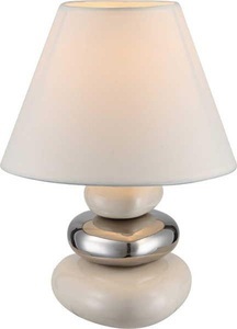 Globo, GLOBO TRAVIS Tischleuchte Keramik beige chrom, Textil beige, Kabel 1,2 m, Schalter, D:, Tischleuchte Travis