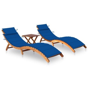 vidaXL, vidaXL Sonnenliegen 2 Stk. mit Tisch und Auflagen Massivholz Akazie