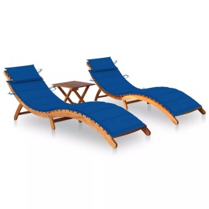 vidaXL, vidaXL Sonnenliegen 2 Stk. mit Tisch und Auflagen Massivholz Akazie, vidaXL Sonnenliegen 2 Stk. mit Tisch und Auflagen Massivholz Akazie