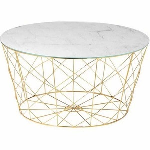 mutoni casual, Couchtisch mit Metallkorb gold Marmor weiss rund 80x80, SalesFever Couchtisch, Korbgestell