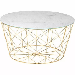 mutoni casual, Couchtisch mit Metallkorb gold Marmor weiss rund 80x80, SalesFever Couchtisch, Korbgestell