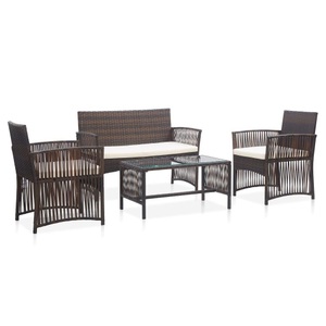 Diverse Hardware, 4-tlg. Garten-Lounge-Set mit Auflage Poly Rattan Braun