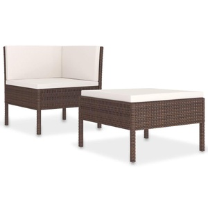 vidaXL, vidaXL 2-tlg. Garten-Lounge-Set mit Auflagen Poly Rattan Braun