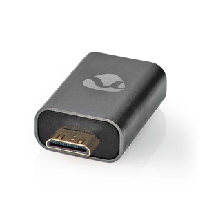 Nedis, HDMI? Adapter | HDMI? Stecker / HDMI? Mini Connector | HDMI? Buchse / HDMI? Ausgang | Vergoldet | Gerade | Aluminium | Grau mit Metall | 1 Stk. | Karton mit abgedecktem Fenster, Nedis HDMI Adapter auf MiniHDMI