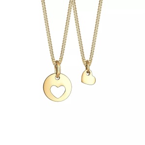 Elli, Elli Halsketten-Set HERZ für Mutter und Kind 925er Sterling Silber vergoldet, Elli - Halskette 2Er Set Herz Anhänger, 45cm, Gold