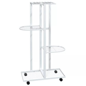 vidaXL, vidaXL Blumenständer 4-Etagen mit Rollen 44x23x80 cm Weiß Eisen, vidaXL Blumenständer 4-Etagen mit Rollen 44x23x80 cm Weiß Eisen