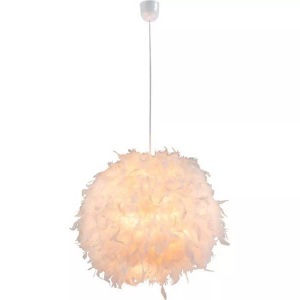 Globo, GLOBO KATUNGA Hängeleuchte Kunststoff weiß, Textil weiß, Schirm mit echten, weißen Fed, Globo HÄNGELEUCHTE 45/120 cm , Katunga , Weiss , Kunststoff, Textil , 120 cm , 004558355401