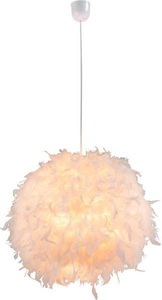 Globo, GLOBO KATUNGA Hängeleuchte Kunststoff weiß, Textil weiß, Schirm mit echten, weißen Fed, Globo HÄNGELEUCHTE 45/120 cm , Katunga , Weiss , Kunststoff, Textil , 120 cm , 004558355401
