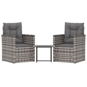 vidaXL, vidaXL 3-tlg. Garten-Lounge-Set mit Kissen Poly Rattan Grau, vidaXL 3-tlg. Garten-Lounge-Set mit Kissen Poly Rattan Grau