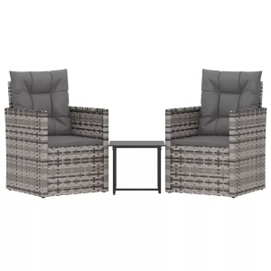 vidaXL, vidaXL 3-tlg. Garten-Lounge-Set mit Kissen Poly Rattan Grau, vidaXL 3-tlg. Garten-Lounge-Set mit Kissen Poly Rattan Grau