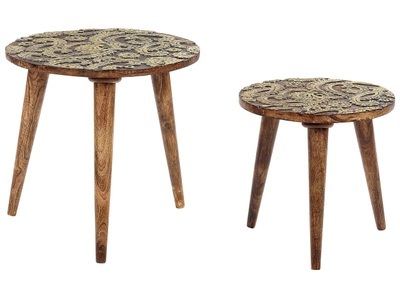 Beliani, Tisch Set aus Mango Holz Retro CHANPI Tisch Set aus Mango Holz Retro CHANPI, Beliani - Beistelltisch 2er Set aus Mango Holz Retro CHANPI, One Size, Braun Leder