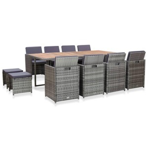 Diverse Hardware, 13-tlg. Garten-Essgruppe Poly Rattan und Akazienholz Anthrazit