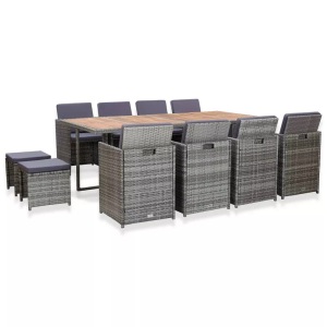 Diverse Hardware, 13-tlg. Garten-Essgruppe Poly Rattan und Akazienholz Anthrazit