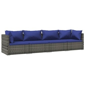 vidaXL, vidaXL 4-tlg. Garten-Lounge-Set mit Kissen Poly Rattan Grau, vidaXL 4-tlg. Garten-Lounge-Set mit Kissen Poly Rattan Grau