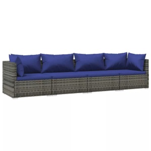 vidaXL, vidaXL 4-tlg. Garten-Lounge-Set mit Kissen Poly Rattan Grau, vidaXL 4-tlg. Garten-Lounge-Set mit Kissen Poly Rattan Grau