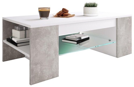 VCM, Holz Couchtisch Tunas Holz Couchtisch Tunas, MID.YOU Couchtisch in holzwerkstoff 100/50/35 cm , Tunas , Grau, Weiss , 50x35 cm , melaminharzbeschichtet,Nachbildung , Stauraum, offenes Fach , 000657023503