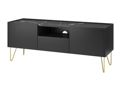 Pascal Morabito, TV-Möbel mit 2 Türen, 1 Schublade und 1 Nische - Schwarz, er Marmor und goldener Effekt - PIOLUN TV-Möbel mit 2 Türen, 1 Schublade und 1 Nische - Schwarz, er Marmor und goldener Effekt - PIOLUN, 