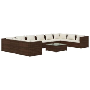 vidaXL, vidaXL 11-tlg. Garten-Lounge-Set mit Kissen Poly Rattan Braun, 