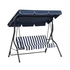Beliani, Hollywoodschaukel Sonnendach blau/weiss, Beliani - Hollywoodschaukel aus Polyester Retro CHAPLIN, One Size, Nachtblau