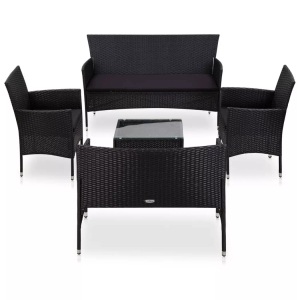 Diverse Hardware, 6-tlg. Garten-Lounge-Set mit Auflagen Poly Rattan Schwarz, vidaXL 5-tlg. Garten-Lounge-Set mit Auflagen Poly Rattan Schwarz