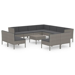 vidaXL, vidaXL 12-tlg. Garten-Lounge-Set mit Auflagen Poly Rattan Grau