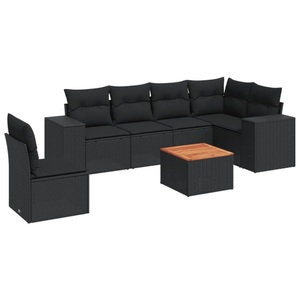 vidaXL, vidaXL 7-tlg. Garten-Sofagarnitur mit Kissen Schwarz Poly Rattan, vidaXL 7-tlg. Garten-Sofagarnitur mit Kissen Schwarz Poly Rattan