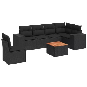 vidaXL, vidaXL 7-tlg. Garten-Sofagarnitur mit Kissen Schwarz Poly Rattan, vidaXL 7-tlg. Garten-Sofagarnitur mit Kissen Schwarz Poly Rattan