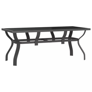vidaXL, vidaXL Gartentisch Grau und Schwarz 180x80x70 cm Stahl und Glas, vidaXL Gartentisch Grau und Schwarz 180x80x70 cm Stahl und Glas