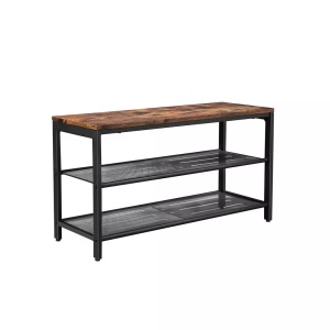 Vasagle, Vasagle - INDESTIC Schuhbank mit 2 Gitterablagen, Schuhregal mit Sitzfläche, Schuhablage für den Eingangsbereich, Flur, Metall, Industrie-Design, Holzoptik LBS74X, Vasagle Schuhregal »aus Holz und Eis«